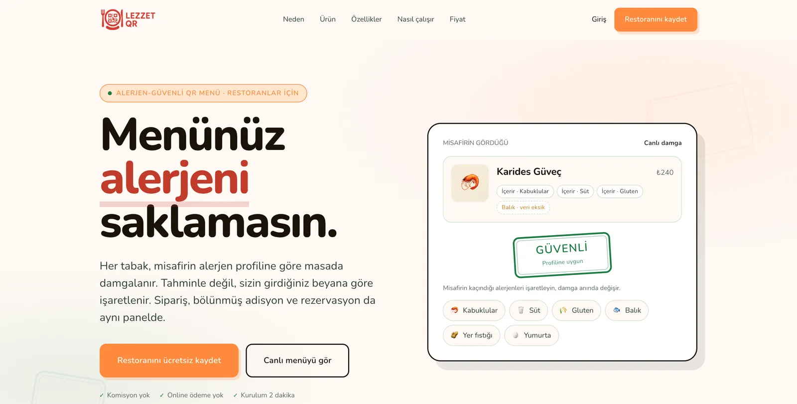 LezzetQR arayüzü